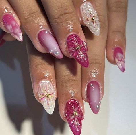 Orchid Flower Nails, Orchid Nail Art, Orchid Nail Designs, Mexico Nails, Pop Nails, Grad Nails, Orchid Nails, 3d Flower Nails, Girly Pop