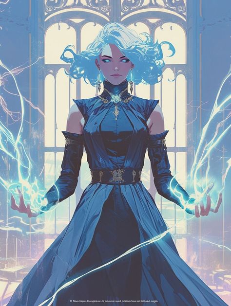 Chain Lightning (Spell) --day 6 Lightning Mage Female, Lightning Dnd Character, Lightning Mage Fantasy Art, Lightning Genasi, Lightning User, Lightning Character Design, Storm Mage, Lightning Elemental, Lightning Superhero