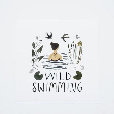 ‘Wild Swimming’ by Gemma Koomen is a  high quality Giclee print featuring one of her beautiful illustrations painted in gouache and ink. Swimming Illustration, Swimming Art, Swimming Tattoo, Gouache And Ink, Wild Swimming, Map Store, Reading Art, Spring Girl, Marker Drawing