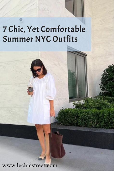 7 Chic, Yet Comfortable Summer NYC Outfits.  NYC and NYC style are the fashion capital of the world and NYC outfits are the best, especially for summer style. The summer fashion is a much in nyc and a part of all nyc outfit and nyc style. Find plenty of inspo for nyc aesthetic for summer fashion and summer style. #nycoutfits #nycfashion #nycstyle #summeroutfit #summerstyle Nyc Summer Outfits 2024, Nyc Outfits Summer Street Styles, Ny Summer Outfits, Summer In Nyc Outfit, Summer In New York Outfits, New York Summer Outfits Street Style, New York City Summer Outfits, New York City Outfits Summer, Outfits For Nyc