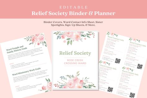 Relief Society Binder Organization, Relief Society Binder, Planner Binder Cover, Sign Up Sheets, Lds Relief Society, Lds Printables, Editable Calendar, Missionary Work, Sign Up Page