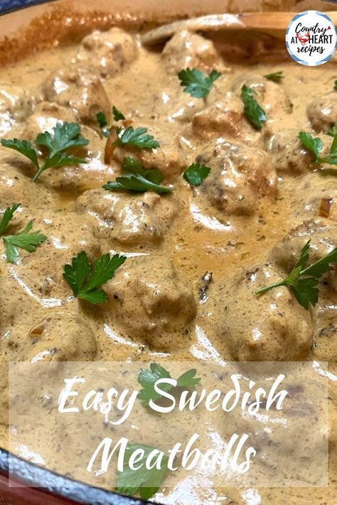 Easy Swedish Meatballs are a great choice when you want a simple, yet filling dinner for your family. The meatballs are tender and delicious, served over a mound of noodles or mashed potatoes with a dreamy, creamy sauce. Comfort Food Deluxe!  #easyswedishmeatballs #meatballs #maindishes #browncreamsauce #groundbeef #porksausage #eggnoodles #comfortfood #countryatheartrecipes  https://countryatheartrecipes.com/2022/07/easy-swedish-meatballs/ Easy Swedish Meatball Sauce, Dinner Ideas Weeknight, Swedish Meatball Sauce Recipe, Best Swedish Meatball Recipe, Meatballs Sauce Recipe, Swedish Meatball Sauce, Easy Swedish Meatballs, Recipes Main Dishes, Weeknight Dinner Ideas