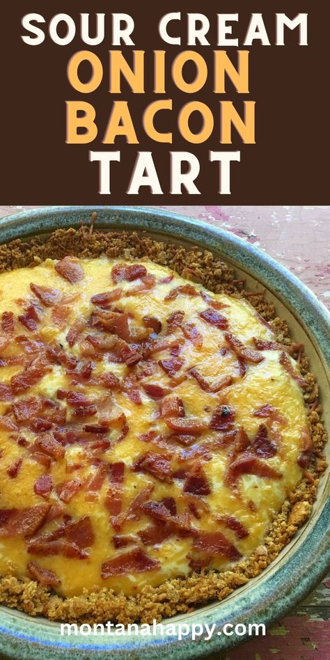 Delicious Sour Cream Onion Bacon Tart - Montana Happy Apple Onion Tart, Onion Tarte, Mini Onion Tart, Bacon Onion Tart, Cheese And Onion Tart, Party Snacks Easy, Easy Snacks For Kids, Rustic Recipes, Sour Cream And Onion