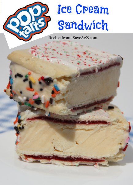 Rating: 3. Pop Tarts Ice Cream Sandwiches.  We made them with Brown Sugar frosted Pop Tarts and vanilla ice cream.  Sugar overload (even the kids thought so).  I would definitely make them again with UNFROSTED Pop Tarts. Sandwich Cream, Toaster Strudel, Ice Cream Pops, Pop Tart, Cream Cakes, Ice Cream Sandwiches, Cream Sandwich, Food Info, Ice Cream Desserts