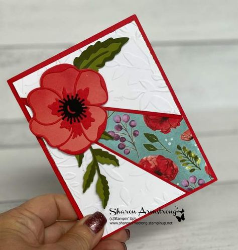 Split Card Front Technique, Split Front Cards, Painted Poppy, Painted Poppies, Poppy Cards, Peaceful Moments, Card Decoration, Fun Folds, Shaped Cards