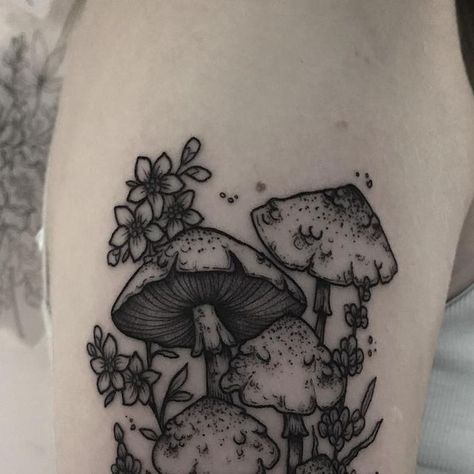 Dark Heart Tattoo, Earthy Tattoos, Mushroom Tattoo, Fern Tattoo, Mushroom Tattoos, Bunny Tattoos, Handpoke Tattoo, Dot Work Tattoo, Heart Tattoos