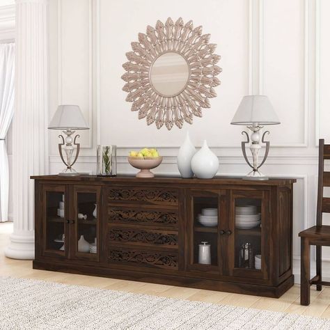 Long Sideboard Buffet, Dining Room Sideboard Organization, Buffet Cabinet With Drawers, Kitchen Credenza Decor, Buffett And Sideboards, Extra Long Buffet Cabinet, Buffet Lamps Entryway, Buffet Cabinet Decor Dining Rooms, Buffet Table Ideas Decor Modern