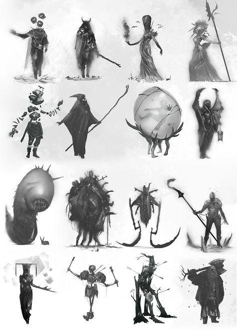 ArtStation - Character thumbnails, Asaf Jonathan Ergun Character Thumbnails, Mermaid Drawings, Arte Dc Comics, Alien Concept Art, Monster Concept Art, Concept Art Drawing, Monster Design, Creature Concept, Character Design References