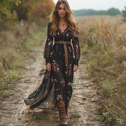 Floral Style Western Cocktail Attire Women, Country Formal Outfits, Country Wedding Outfit, Witch Dress, Boho Cowgirl, Country Dresses, Italy Outfits, Casual Home, Elegant Casual