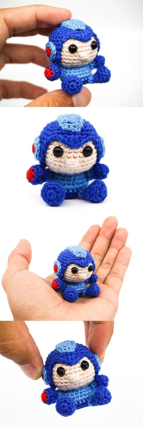 Megaman Crochet Pattern, Mega Man Crochet, Crochet Stitches Guide, Yarn Ball, Crochet Keychain, Mega Man, Half Double Crochet, Tapestry Needle, Slip Stitch