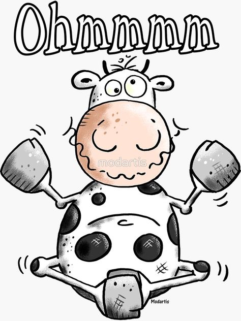 Farm Animal Yoga, Cow Listening To Music, Cow Yoga, Happy Cow Illustration, Cow Eating Grass Cartoon, Yoga Stickers, Cartoon Stickers, Funny Comics, Funny Gifts