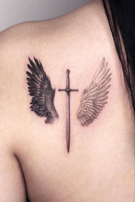 Angel Wings On Fire Tattoo, Angel Protection Tattoo, 666 Tattoo, Angle Tattoo, Alas Tattoo, Protection Tattoo, Masculine Tattoos, Wing Tattoo Designs, Sister Tattoo