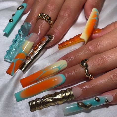 #nails #nailart #nailsofinstagram #manicure #nailsoftheday #gelnails #beauty #u #nailsart #nail #nailsdesign #nailsonfleek #naildesign #acrylicnails #nailtech #nailstagram #naildesigns #nailstyle #instanails #nailsnailsnails #nailartist #nailpolish #nailinspo #nailswag #love #inspire #gelpolish #unhas #gel #glitternails Blue Orange Nails, Nails Aesthetics, Moreno Valley, Gel Mani, Edgy Nails, Colored Acrylic Nails, Dope Nail Designs, Long Acrylic Nails Coffin, Acrylic Nails Coffin Pink