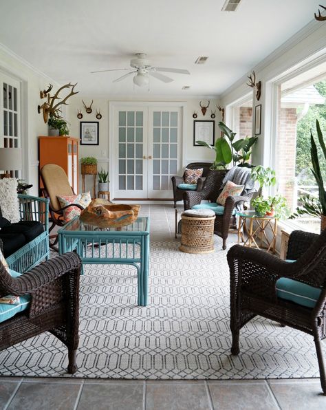 British Colonial Sun Room Re-Mix Tile Floor British Colonial Style Living Room, Colonial Style Living Room, Sunroom Inspiration, Colonial Living Room, British Colonial Decor, Asian Interior, British Colonial Style, Asian Home Decor, Colonial Decor