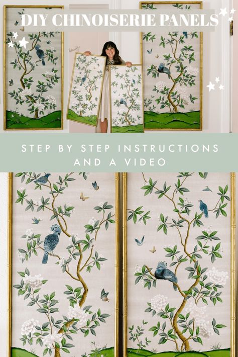 Diy Chinoiserie Panels, Wallpaper Panels Framed, Framed Wallpaper Panels, Chinoiserie Wallpaper Panels, Diy Chinoiserie, Chinoiserie Panel, Framed Fabric Wall Art, Chinoiserie Bedroom, Chinoiserie Prints