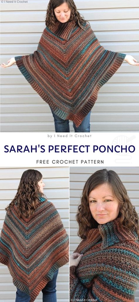 Easy and Comfy Crochet Ponchos Patterns - Pattern Center Comfy Crochet, Crochet Poncho Free Pattern, Poncho Crochet, Poncho Knitting Patterns, Crochet Poncho Patterns, Ladies Poncho, Poncho Pattern, Knit Stitch Patterns, Crochet Poncho