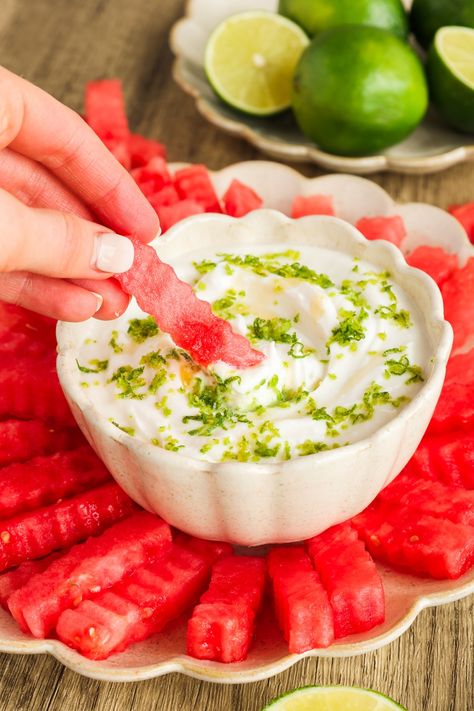 Watermelon Fries with a Honey Lime Yogurt Dip - Colorful Superfoodie Watermelon Fries With Coconut Lime Dip, Dip For Watermelon, Watermelon Dip, Watermelon Fries, Shaped Watermelon, Crinkle Fries, Citrus Zester, Noah Ark, Gluten Free Kids