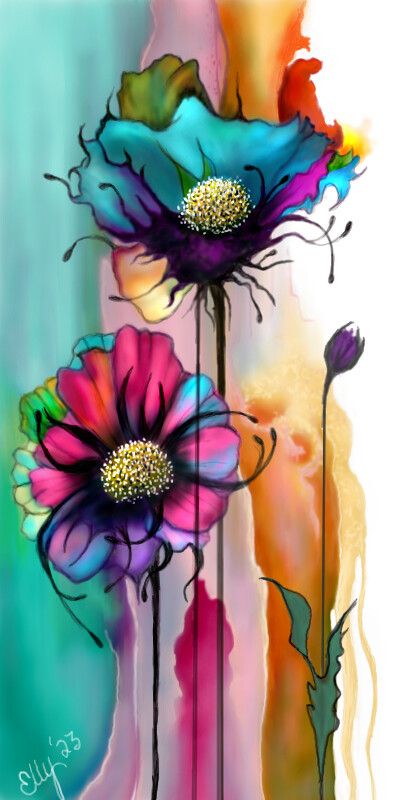 Possibly based on this one by Veselka Peteva https://www.pinterest.com/pin/366199013468410803 Abstract Floral Paintings Watercolour, Flower Drawing Design, Soyut Sanat Tabloları, Abstract Flower Painting, Watercolor Flower Art, 수채화 그림, Flower Art Images, Wow Art, Water Colors