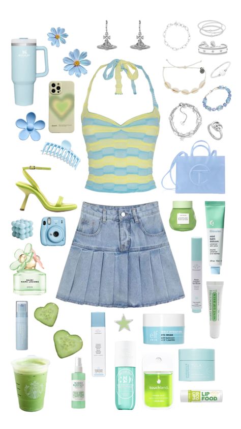 #outfit #outfitinspo #fashion #blue #green Blue Green Outfit Aesthetic, Blue And Green Aesthetic Outfit, Blue And Green Outfit Aesthetic, Beach Gyaru Outfits, Tropical Aesthetic Outfit, Cyan Outfit, Oceancore Outfit, Green Blue Outfit, Seaberry Delight