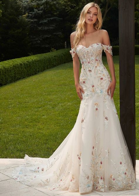 Morilee Persephone, Floral Mermaid Wedding Dress, Mamma Mia Wedding, Mesh Wedding Dress, Fitted Wedding Gown, Wedding Gown Preservation, Dress Preservation, Wedding Dress Preservation, Taking Measurements