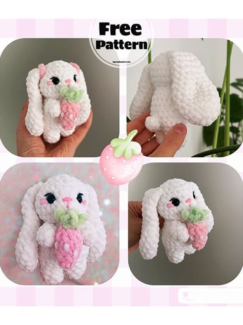 Strawberry Crochet Bunny Free Amigurumi Pattern Crochet Kawaii Free Pattern, Free Crochet Bunny Pattern, Kawaii Crochet Pattern Free, Crochet Bunny Pattern Free, Free Bunny Crochet Pattern, Bunny Crochet Pattern Free, Amigurumi Bunny Free Pattern, Plush Bunny Pattern, Crochet Plush Pattern Free