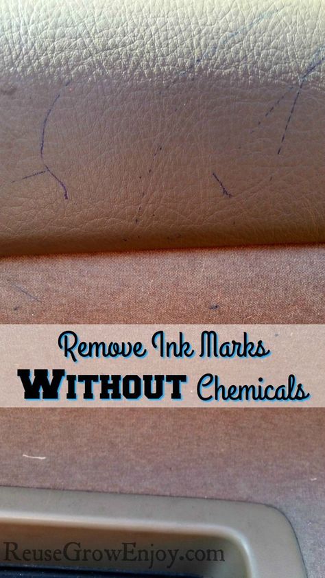 Have kids that use walls and car doors to write on with pens? Check out this tip on how to Remove Ink Marks Without Chemicals! http://reusegrowenjoy.com/remove-ink-marks-without-chemicals/ How To Remove Pen Ink From Walls, Remove Ink From Leather, Cleaning Leather Couch, Life Tricks, Ink Stain Removal, Stain Removers, Cleaning Painted Walls, Pen Stain, Thrifty Living