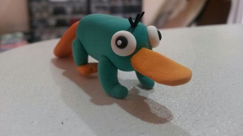 Perry The Platypus. I made it out of Jumping Clay :) #clay #jumpingclay #perry #perrytheplatypus Clay Date Ideas Easy Animals, Perry The Platypus Clay, Plastelin Ideas, Easy Clay Sculptures, Jumping Clay, Perry The Platypus, Clay Figurines, Easy Animals, Clay Clay