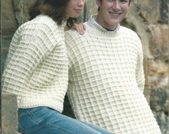 Waffle Stitch Crochet Pattern, Waffle Stitch Crochet, Jumper Crochet Pattern, Jumper Crochet, Aran Jumper, Crochet Men, Crochet Pattern Instructions, Vintage Crochet Patterns, Baby Cardigan Knitting Pattern