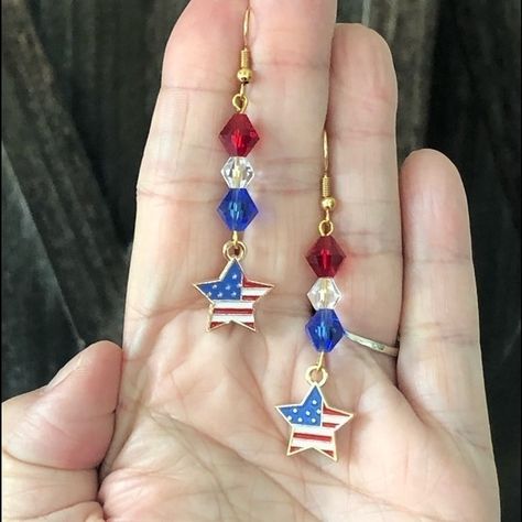 Gold Tone Hardware. Handmade By Me! Stars & Stripes. Bundle And Save. I Ship Fast! Diy Earrings Easy, Minnie Mouse Earrings, Ear Crawler Earrings, Gemstone Hoop Earrings, Rose Quartz Earrings, Womens Earrings Studs, Custom Earrings, Holiday Jewelry, Beaded Dangle Earrings