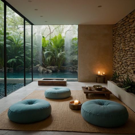 ⚠️LINK IN BIO⚠️ A tranquil Zen-inspired meditation room with floor cushions, natural materials, and a calming water feature for a peaceful retreat. #MeditationRoom #Zen #Tranquil #NaturalMaterials #waterfeature Meditation Room Inspiration, Home Meditation Space, Empty Templates, Zen Room Decor, Wellness Meditation, Relaxing Room, Zen Artwork, Zen Interiors, Japan Country