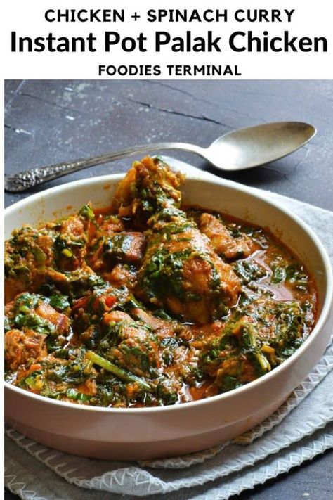 Do not miss this Easy Instant Pot Indian Chicken curry made with spinach and few mild spices. Popularly known as Palak Chicken, this pressure cooker chicken curry certainly is the easiest & the BEST. For such easy Instant Pot recipes visit my blog @foodiesterminal.com #instantpotchicken #instantpotchickencurry #palakchicken #restaurantstylechickencurry #chickenpalak #chickenandspinachcurry #indianchickenrecipe #dinnerideas #easy #spinach #chicken #curry #foodiesterminal Chicken Stove Top, Chicken Spinach Curry, Palak Chicken, Pressure Cooking Chicken, Chicken Instant Pot, Chicken Restaurant, Spinach Chicken, Indian Chicken Recipes, Spinach Curry