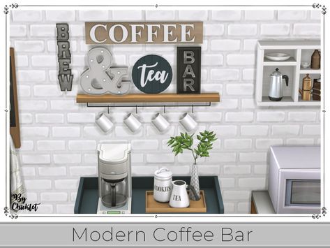 Chicklet's Modern Coffee Bar Sims 4 Keurig, Sims 4 Cc Furniture Kitchen Decor, Sims 4 Coffee Maker, Sims4 Cc Wall Decor, Sims 4 Coffee Bar, Sims Personality, Sims 4 Cc Kitchen Decor, Sims 4 Bar Cc, Sims 4 Cc Wall Decor