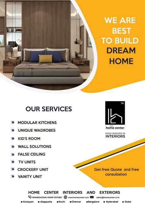 Construction Pamphlet Design, Building Advertising Design, Interior Advertising Design, Interior Design Advertising Poster, Brochure Design Samples, Interior Brochures, Build Dream Home, Interior Design Template, Digital Advertising Design