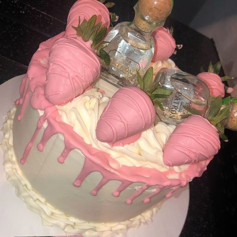 Pink Whitney Cake, 28th Birthday Ideas, Pink Whitney, 17th Birthday Ideas, Caribbean Queen, Strawberry Gifts, 21st Birthday Cakes, 18th Birthday Cake, Creative Birthday Cakes