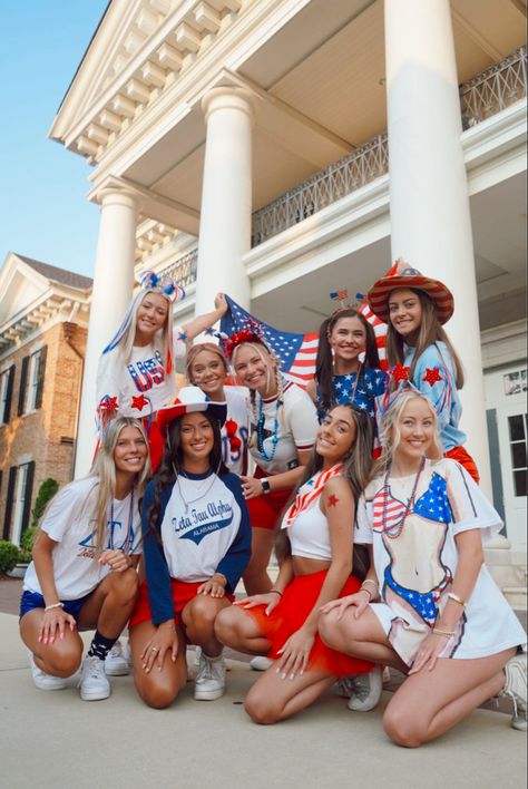 USA day
sorority 
bama
zeta 
zeta tau alpha America Spirit Day, Usa Theme Sorority, Usa Pep Rally Outfits, Olympic Theme Outfit, Spirt Week Usa Day, Rush Week Outfits Sisterhood, America Spirit Day Outfits, Usa Football Game Outfit, Usa Spirit Week Outfit