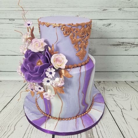 Purple And Rose Gold Cake, 70th Cake, Debut Cake, 30th Birthday Cupcakes, 5 Tier Wedding Cakes, Drop Cake, Bts Cake, Rose Gold Birthday, Rose Gold Cake