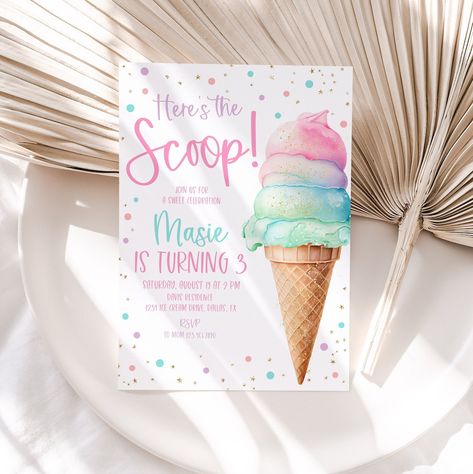 Pastel Ice Cream Birthday Invitation Pastel 3rd Birthday - Etsy Ice Cream Birthday Invitations, Pastel Ice Cream, Ice Cream Birthday, Party Invitations Printable, Diy Templates, Ice Cream Party, Diy Template, Birthday Invite, Birthday Girl