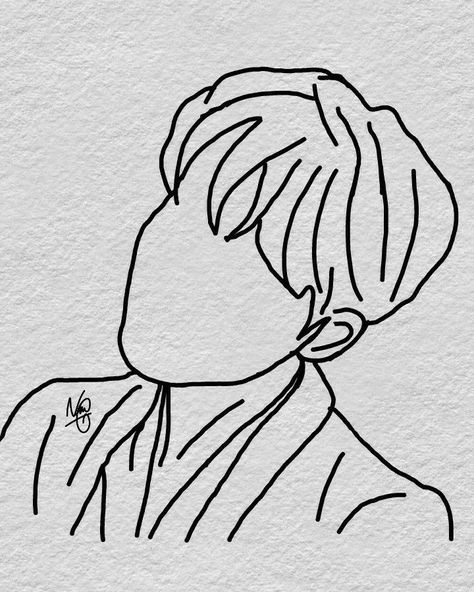 Suga Line Art Drawing, Suga Outline Drawing, Suga Sketch Easy, Suga Outline, Suga Drawing Easy, Yoongi Line Art, Bts Outline Drawing, 1 Line Art Easy, Suga Line Art