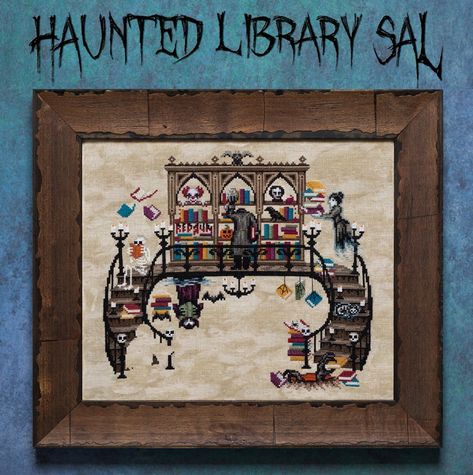 Haunted Library Cross Stitch, Crow Cross Stitch, Library Halloween, Haunted Library, Halloween Stitch, Halloween Mystery, Halloween Cross Stitches, Modern Cross Stitch Patterns, Vintage Country