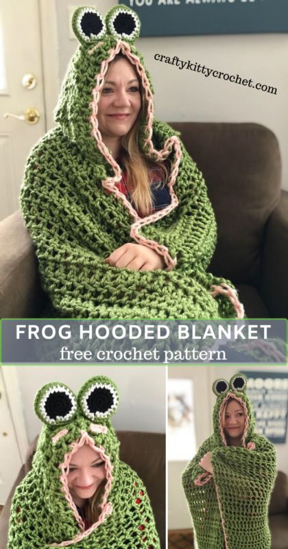 Crochet Patterns Chunky Yarn, Dinosaur Blanket Crochet, Crochet Hooded Blanket, Crochet Borders For Blankets, Frog Eyes, Crochet Wraps, Crochet Dinosaur Patterns, Funny Crochet, Dinosaur Blanket