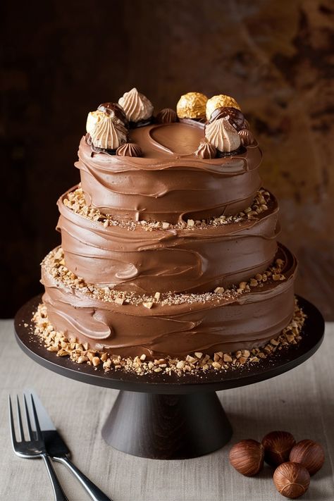 Hazelnut Heaven: Luxurious Nutella Layered Birthday Cake Aesthetic Layered Birthday Cake, Birthday Cake Aesthetic, Nutella Frosting, Cake Aesthetic, Swirl Pattern, Themed Cakes, Hazelnut, Nutella, Special Day