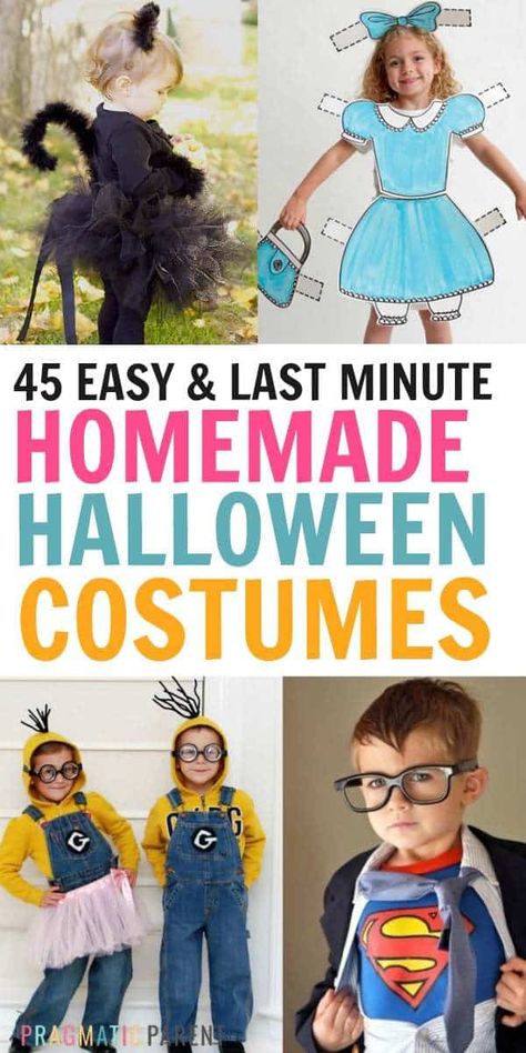 45 easy homemade halloween costumes you can make at home, most without sewing or spending money. Easy halloween costumes your kids will love and you'll love to show off. #easyhalloweencostumes #easyhomemadehalloweencostumes #halloweencostumes #lastminutehalloweencostumes Halloween Costumes Homemade, Costumes You Can Make At Home, Costumes Homemade, Easy Homemade Halloween Costumes, Halloween Costumes Kids Homemade, Halloween Costumes You Can Make, Costume Ideas For Kids, Childrens Halloween Costumes, Halloween Decor Diy