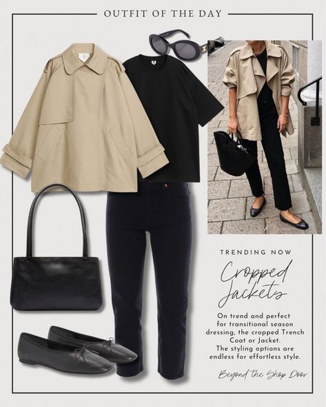 double-breasted cropped trench coat curated on LTK Cropped Trench Coat Outfit, Short Trench Coat Outfit, Trench Cape, Outfit Printemps, Working Girl Outfits, Trench Outfit, Cropped Trench Coat, Minimalist Closet, Short Trench Coat