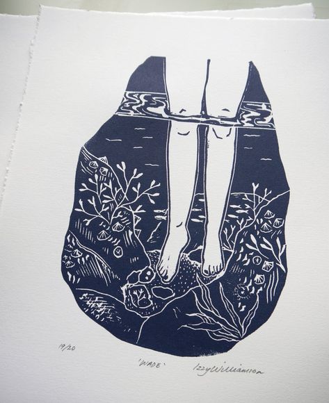 Swimming Tattoo, Linocut Printmaking, Lino Art, Linocut Art, Relief Print, Water Painting, Lino Print, Linocut Prints, Greetings Card