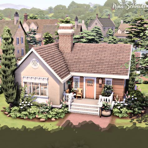 A house built with limited packs. Cozy Sims 4 House, Starter House Sims 4, Sims 4 Starter Home, Sims 4 Home Ideas, Sims Room, Sims 4 Things, Sims 4 Build Ideas, Sims 4 House Ideas, Minecraft House Plans