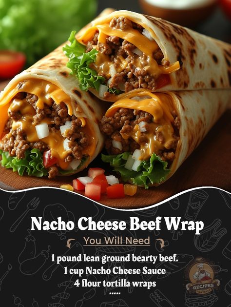 (17) Facebook Cheesy Beef Burrito Wrap, Beef And Cheese Recipes, Nacho Cheese Beef Wrap Recipe, Nacho Cheese Beef Wrap, Recipes For Tacos, Latin Dishes, Green Chilis, Beef Wraps, Nacho Cheese Sauce