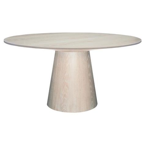 Hamilton Coastal Beach Ivory Cerused Oak Dining Table - 59" Table Front View, Dining Table Light, Cerused Oak, Dining Table Bases, Wood Pedestal, Pedestal Dining Table, Oak Dining Table, White Table, Rectangular Dining Table