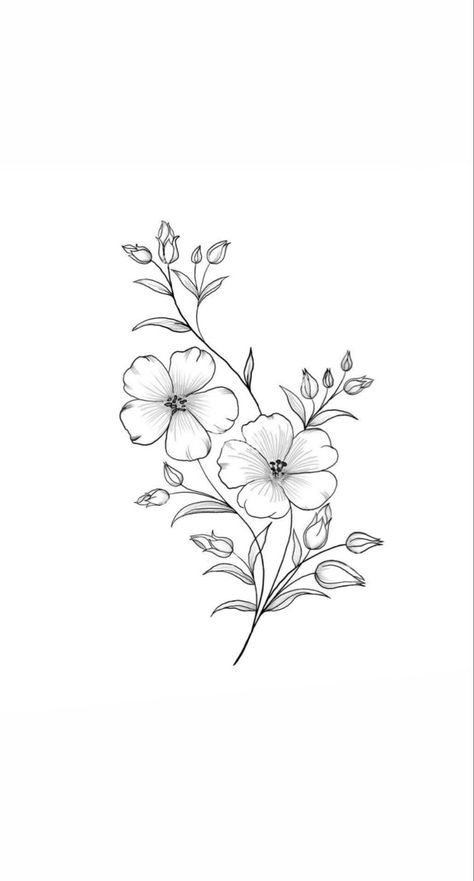 Simple Tattoo Flower Design, Honeysuckle And Cosmos Tattoo, Tattoo Ideas Simple Flower, Petunia Flower Tattoo Simple, Petunias Tattoo Design, Petunia Drawing Tattoo, Buttercup Flower Tattoos, Violet Ankle Tattoo, Add On Flower Tattoo