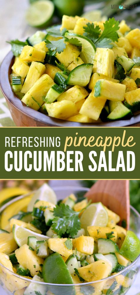 Pineapple Cucumber Salad will become one of your summer favorites! Easy to make, this perfectly simple recipe can be scaled for a small dinner or feeding a crowd. Serve up this refreshing and flavorful side dish at your summer BBQs, parties, potlucks, and more! Raspberry Pretzel Salad, Pineapple Cucumber Salad, Lime Jello Salads, Pineapple Cucumber, Pineapple Salsa Recipe, Pineapple Salad, Easy Family Dinners, Simply Delicious, Easy Salad Recipes