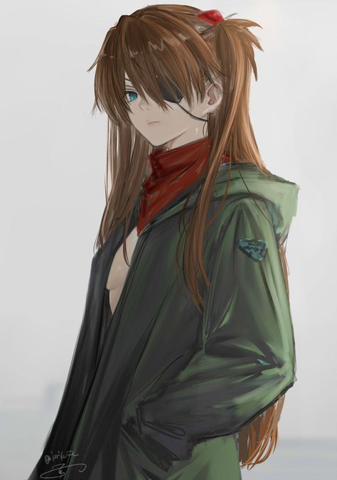 One Eye Covered, Asuka Shikinami, Blue Eyes Brown Hair, Create Reality, Asuka Langley, Red Scarf, Genesis Evangelion, Picture Search, Manga Pictures